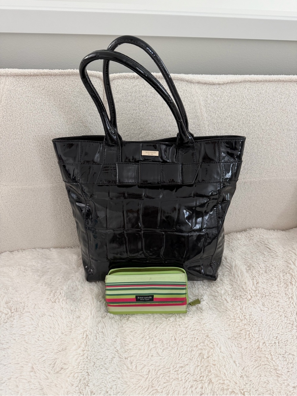 kate spade purse and wallet Black Croc-Embossed Patent Tote